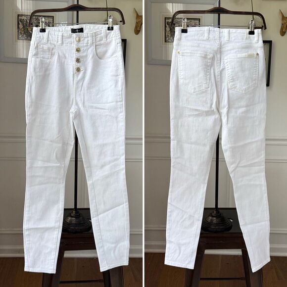 7FAM 7 for All Mankind Luxe Vintage High Waist Cropped Skinny Gold Button Fly Wh - Picture 1 of 10